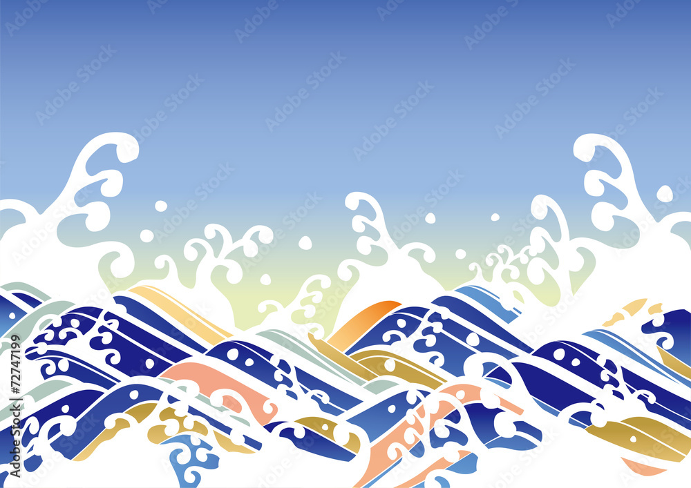 Fototapeta premium 波_オレンジ_青