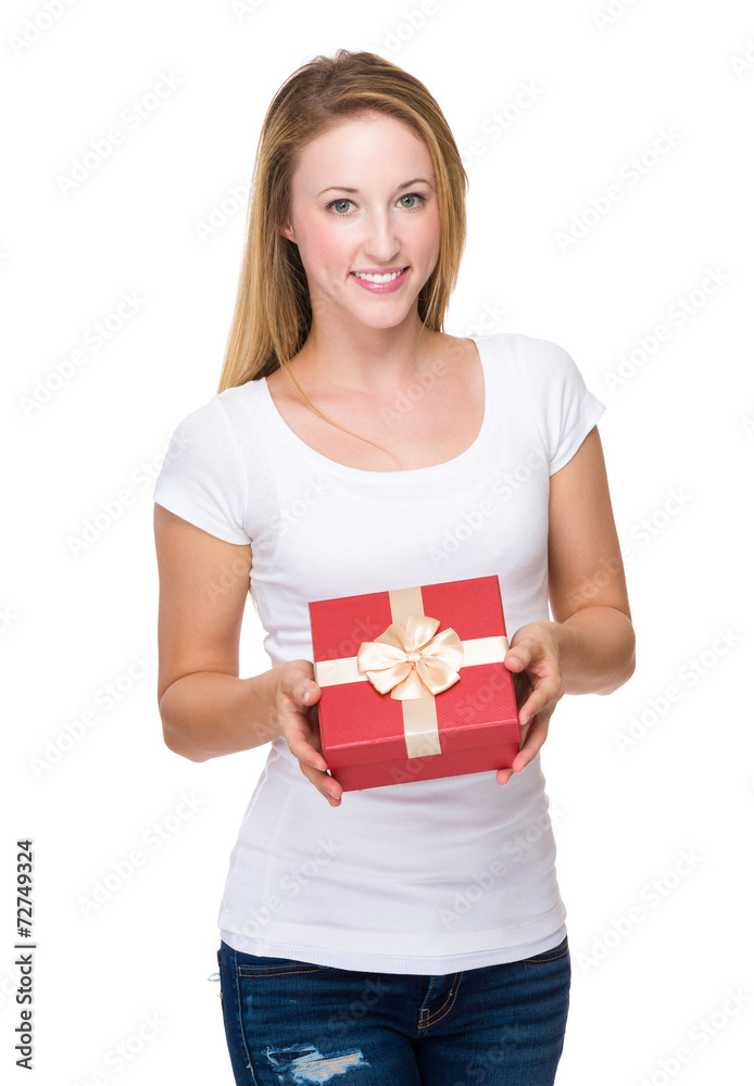 Woman with red giftbox Woman with red giftbox