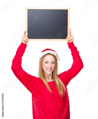 Christmas woman hold up with blackboard