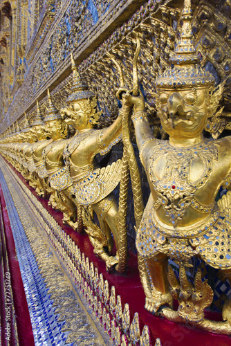 Golden garuda statues at Wat Phra Kaew Temple in Grand Palace of