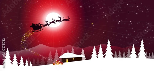 Sledge with Santa Claus at Christmas Night-vector