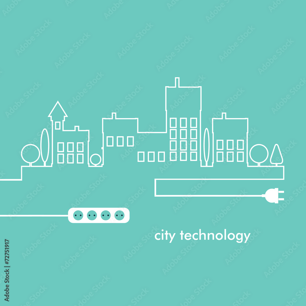 Naklejka premium Concept electric circuit city. Vector flat design