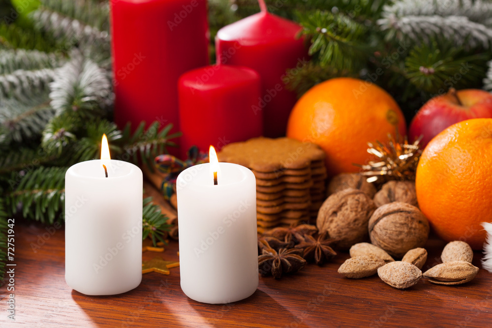Candles on a christmas table Candles on a christmas table