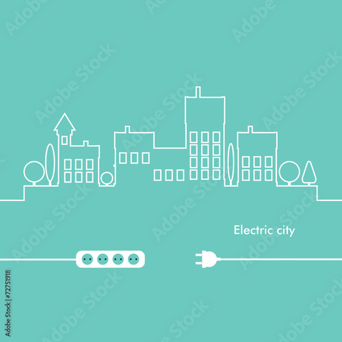 Concept electric circuit city. Vector flat design