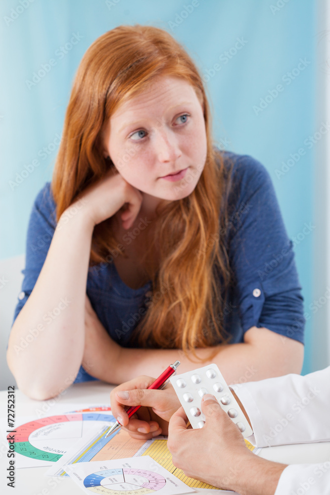 Gynaecologist prescribing young girl contraceptive pills Gynaecologist prescribing young girl contraceptive pills
