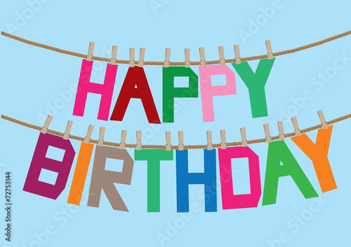 Happy Birthday greeting message hanging on clothesline