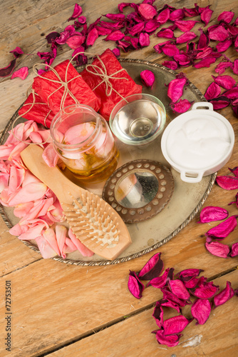 Natural cosmetics on a rustic talbe