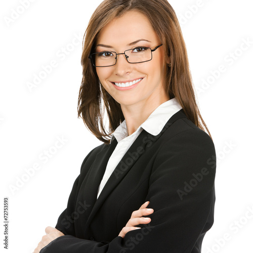 Happy smiling business woman, over white