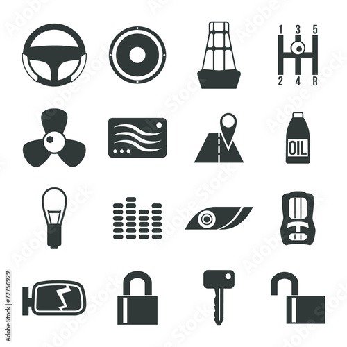 Auto accessories icons set