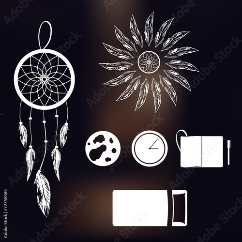 Set of icons on a theme of lucid dream and deep sleep