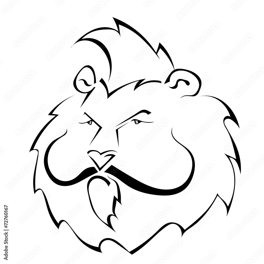 Black and white silhouette of a lion with a mustache. Vector ill Black and white silhouette of a lion with a mustache. Vector ill