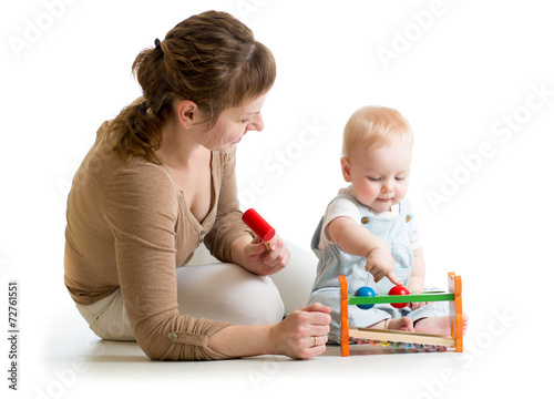 kid and mother playing  wit...