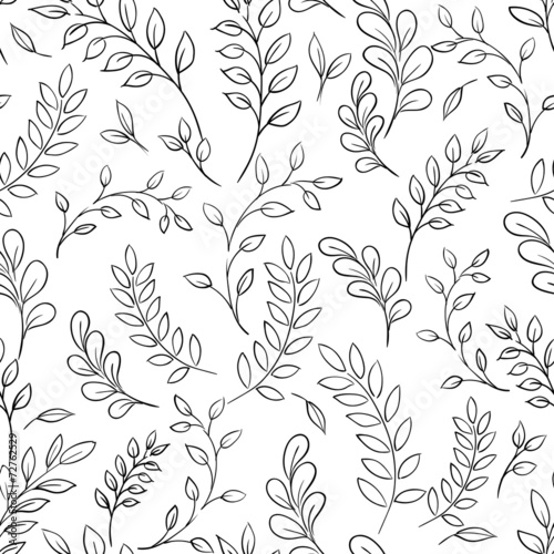Seamless leaf black and white pattern.