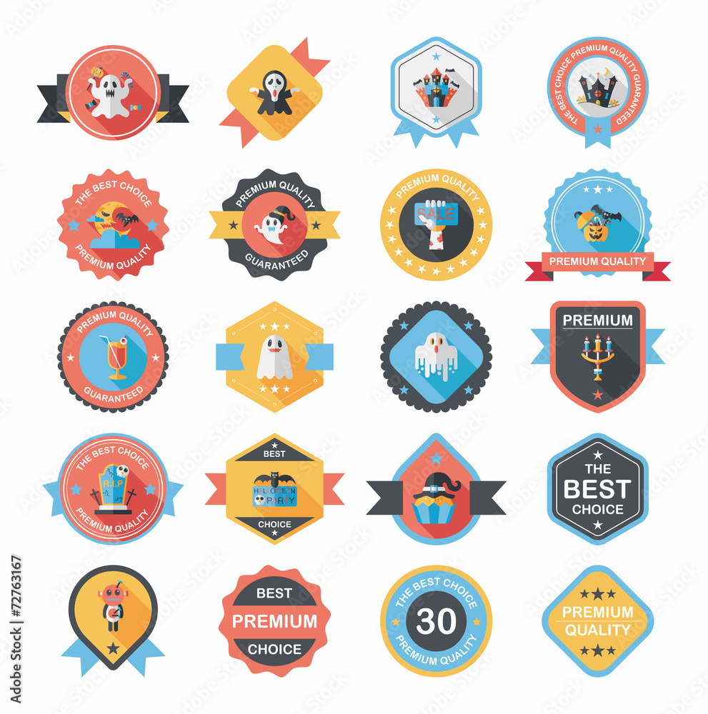 Naklejka premium Halloween badge banner design flat background set, eps10
