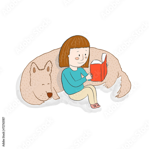Girl reading a book with he...