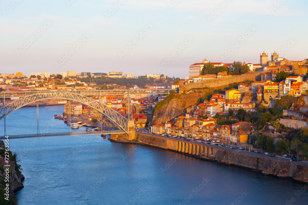 Bridge through  River Douro in city of Porto, Portugal 