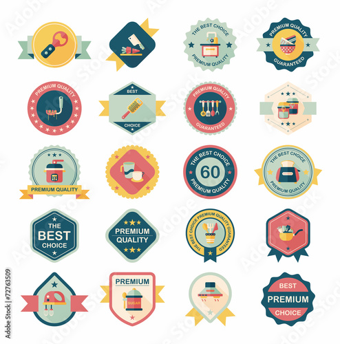 Kitchenware badge flat banner design background set, eps10