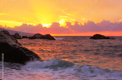 Pink sunrise over the Black Sea in the Crimea  Russia