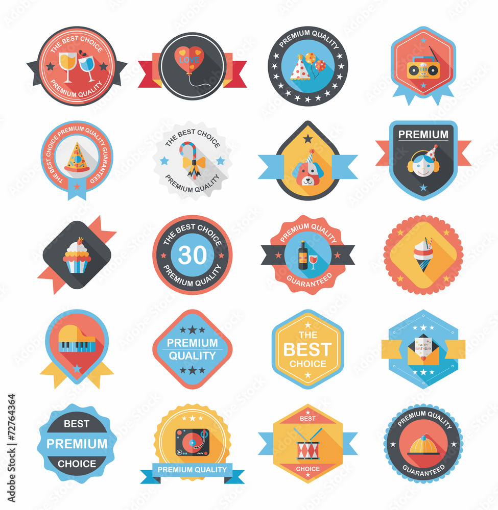 Birthday badge banner design flat background set, eps10 Birthday badge banner design flat background set, eps10