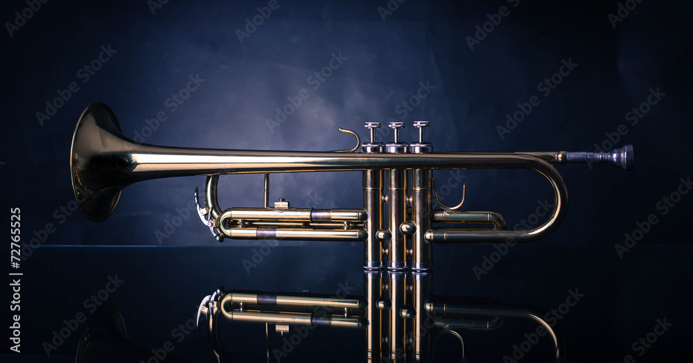 Fototapeta premium Shiny trumpet on wrinkled background