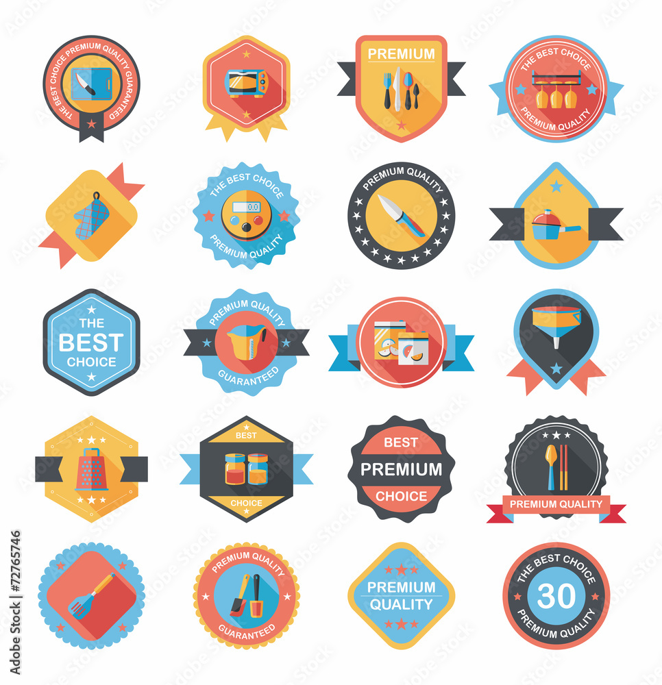 Fototapeta premium Kitchenware badge flat banner design background set, eps10