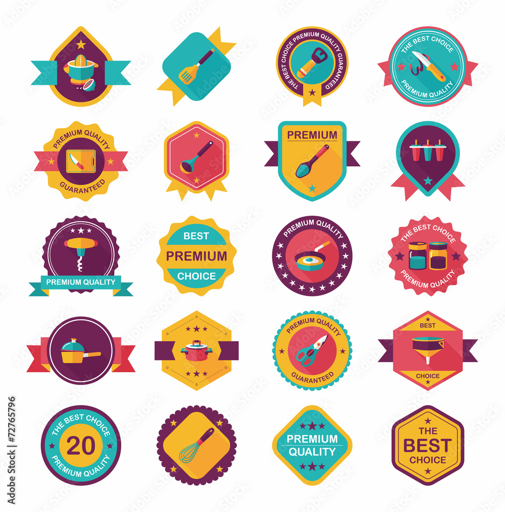 Kitchenware badge flat banner design background set, eps10 Kitchenware badge flat banner design background set, eps10