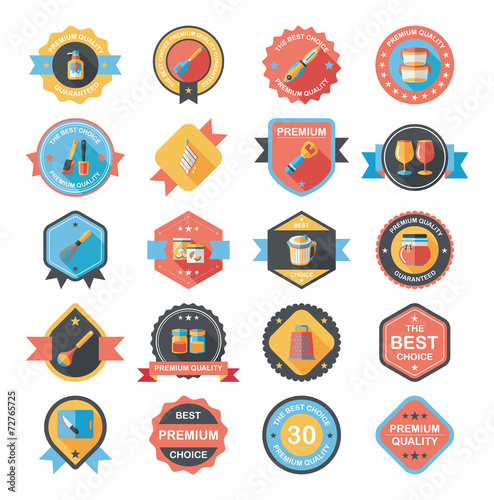 Kitchenware badge flat banner design background set, eps10