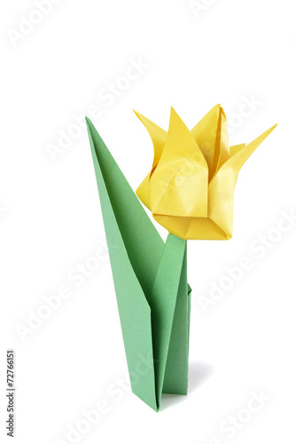 Origami tulip isolated over white backgrîund