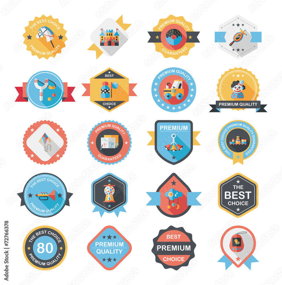 Toy badge banner design flat background set, eps10