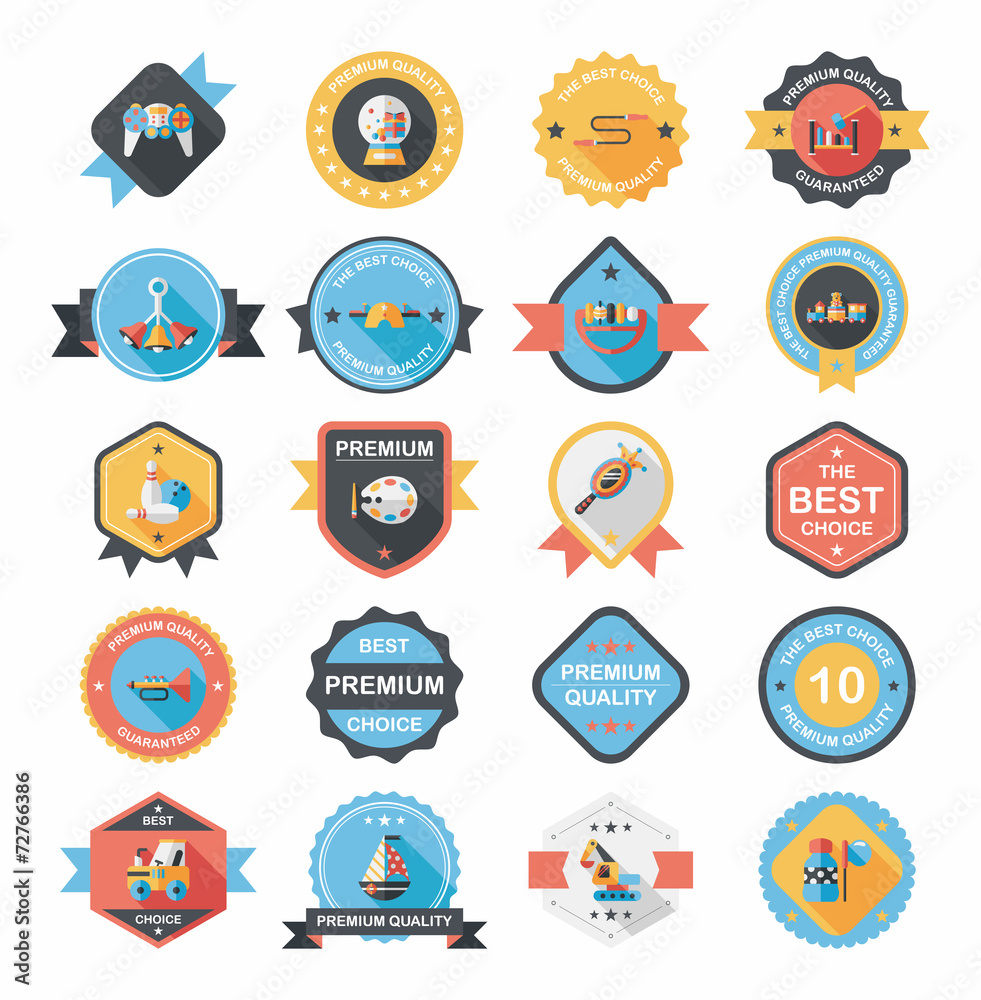 Toy badge banner design flat background set, eps10