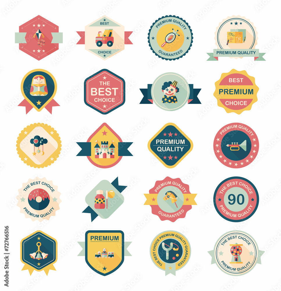 Naklejka premium Toy badge banner design flat background set, eps10