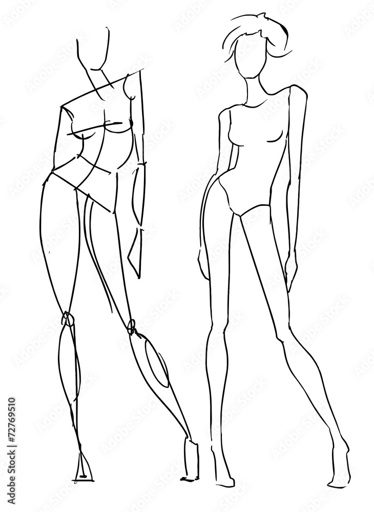 Fashion template of women in standing poses with main lines. Stock Vector |  Adobe Stock