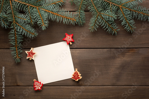 Christmas decoration on wooden background vintage paper