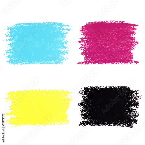 Set of CMYK pastel crayon spots, isolated on white background