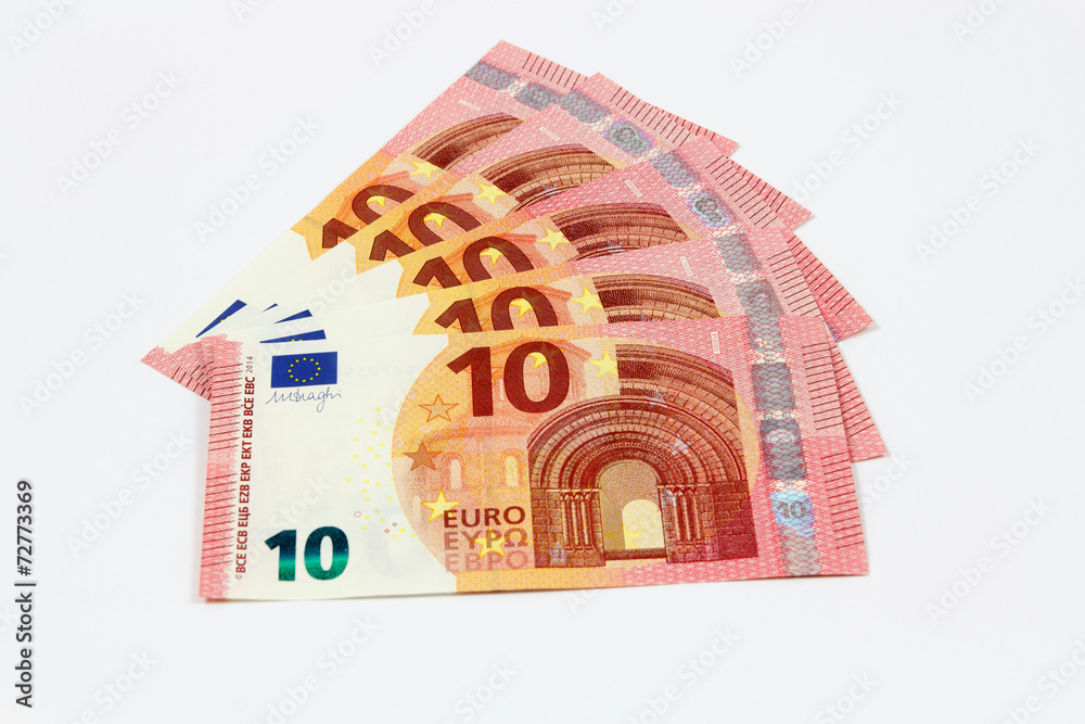 Aufgefächerte neue Zehn Euro Geldscheine aus der Europa-Serie Aufgefächerte neue Zehn Euro Geldscheine aus der Europa-Serie