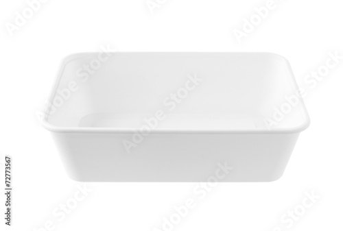 Rectangular White Plastic Tray no cover isolated on white backgr
