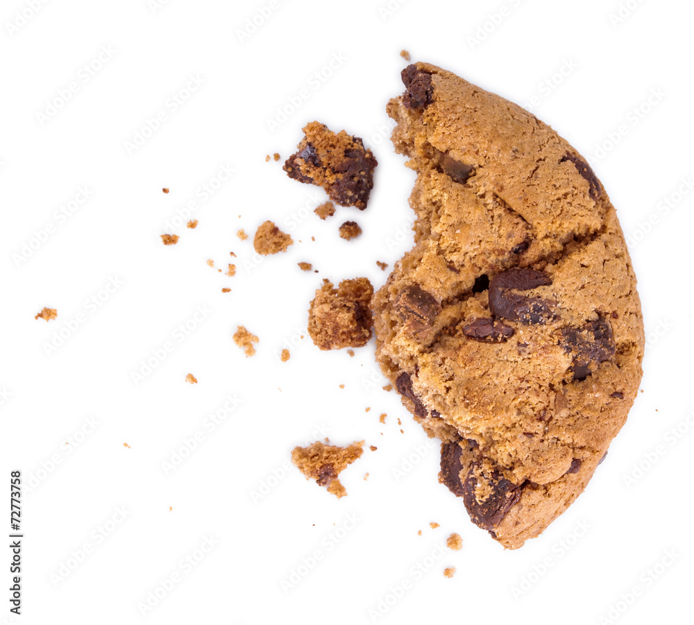 Break up cookies with chocolate pieces isolated on white - obrazy, fototapety, plakaty 
