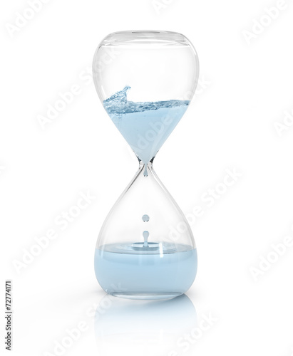 hourglass with dripping water close-up, time concept