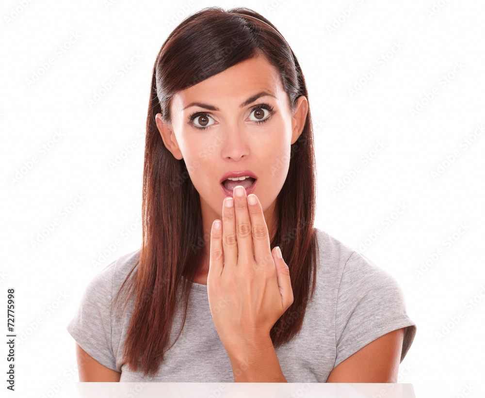Lovely brunette with error gesture looking at you Lovely brunette with error gesture looking at you