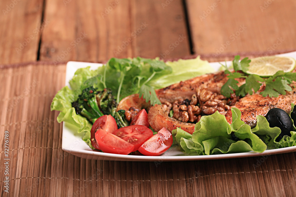 grilled salmon with salad and nuts grilled salmon with salad and nuts