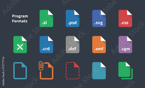Set of Program File Formats and Labels icons. photo