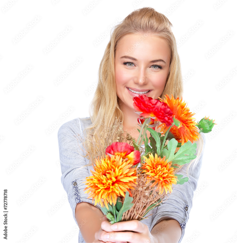 Nice girl with floral bouquet Nice girl with floral bouquet