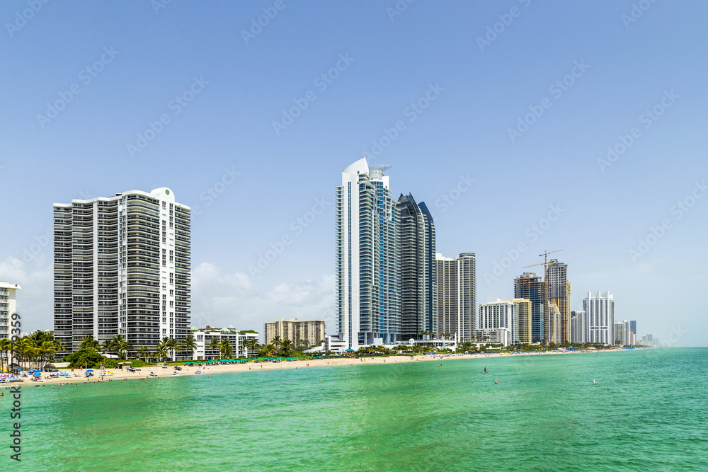beach and skyline of Sunny Isles beach, Miami