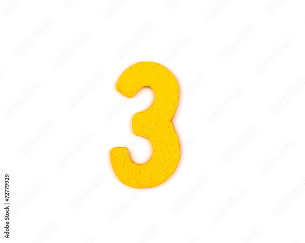 colorful wooden number on white background,3