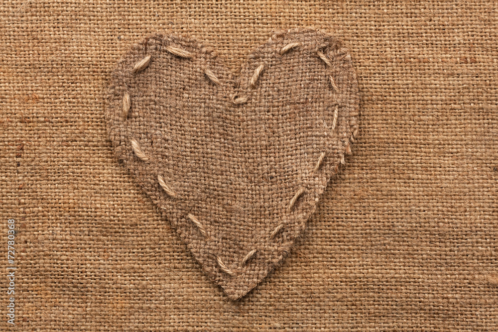 Heart  of  burlap, lies on a background of burlap