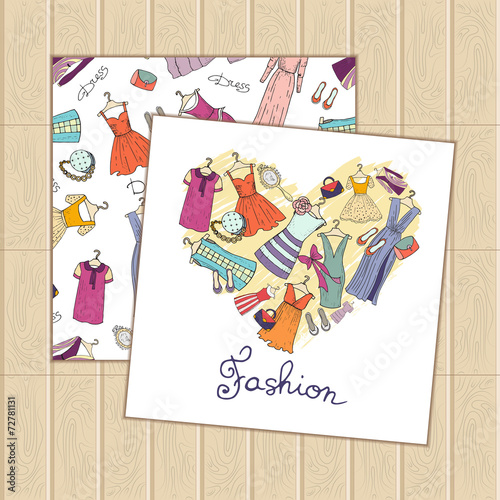 Vector set of sketches with dresses and accessories
