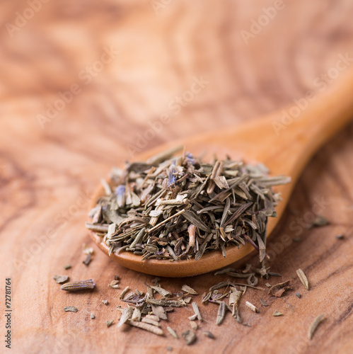 Herbs de Provence. Mixed dried herbs in spoon