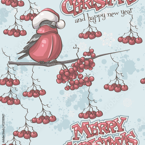 Seamless texture to the Christmas and New Year with bullfinches