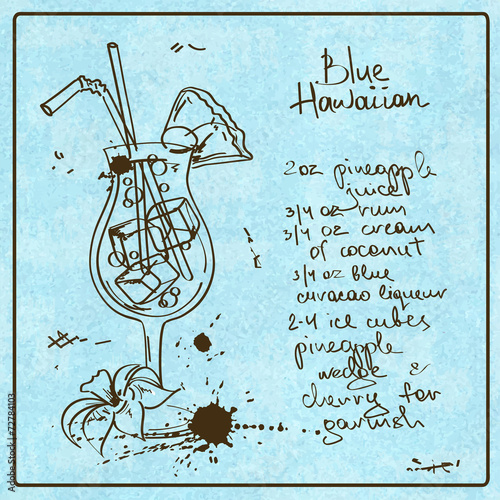Hand drawn Blue Hawaiian cocktail