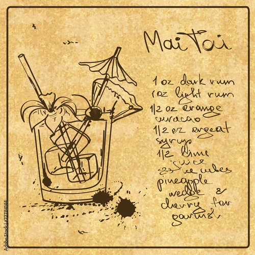 Hand drawn Mai Tai cocktail